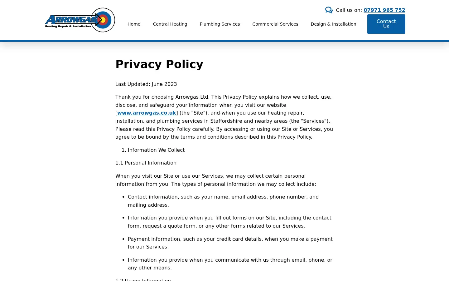 Screenshot of arrowgas.co.uk