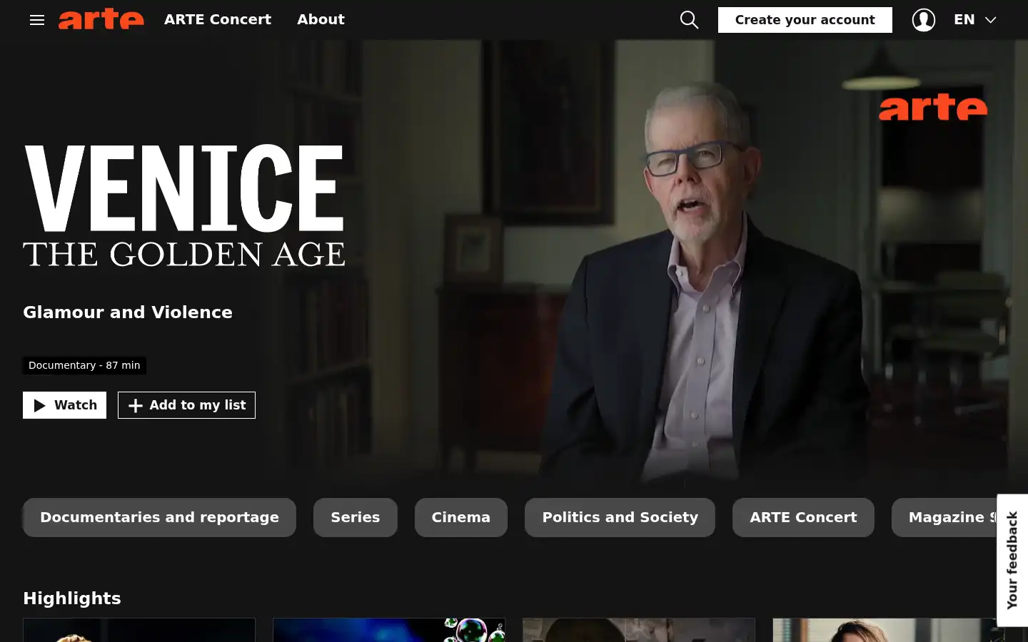 Screenshot of arte.tv