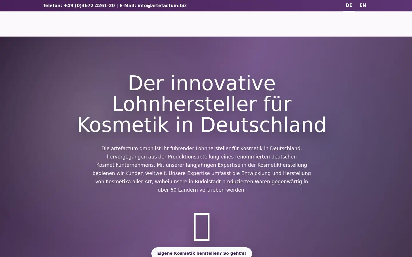 Screenshot of artefactum.kosmetikhersteller.biz