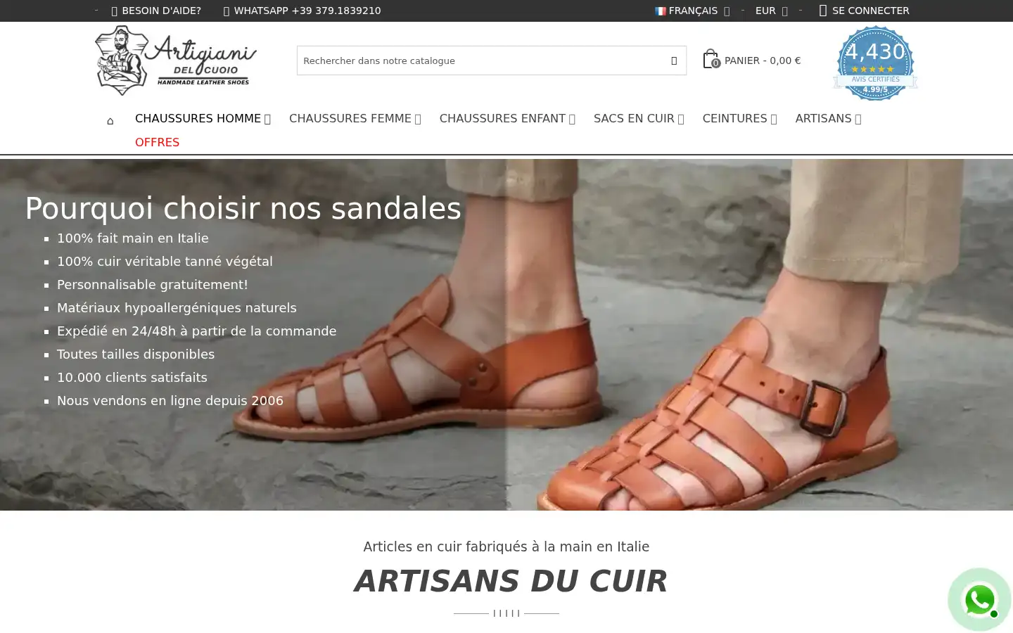 Screenshot of artigianidelcuoio.com