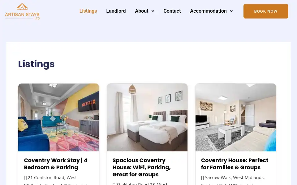 Screenshot of artisanstays.co.uk