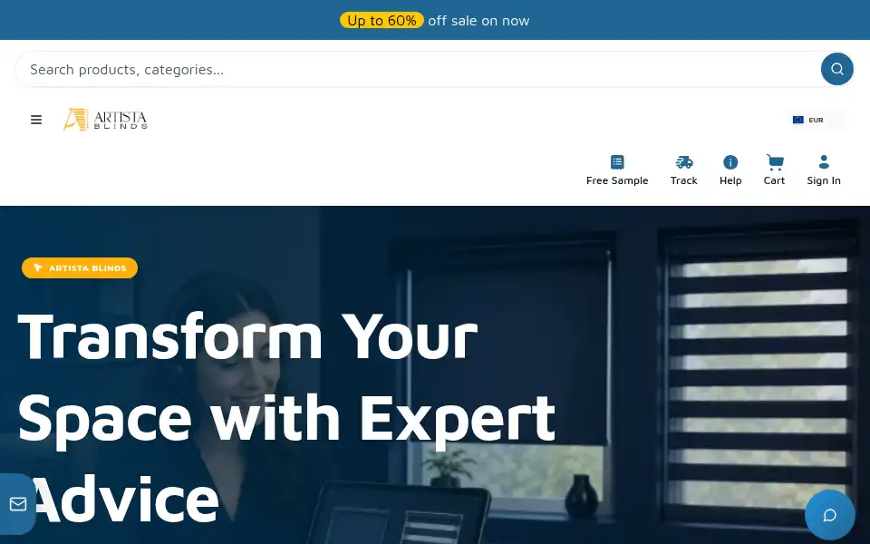 Screenshot of artistablinds.com