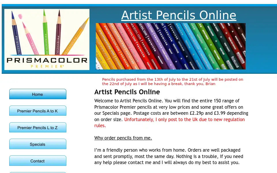 Screenshot of artistpencilsonline.com