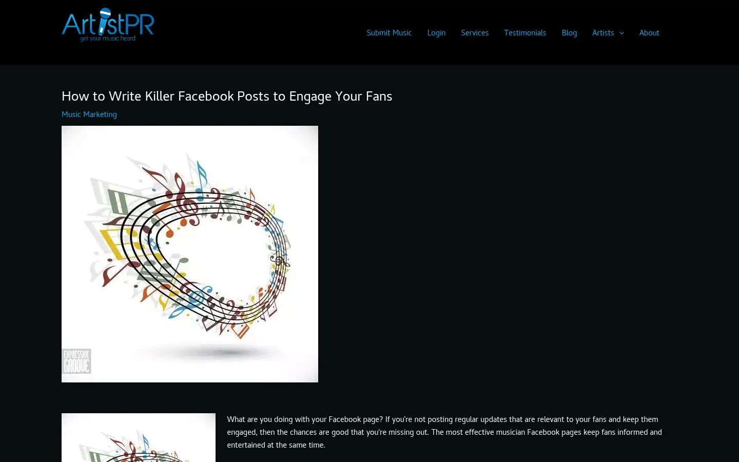 Screenshot of artistpr.com