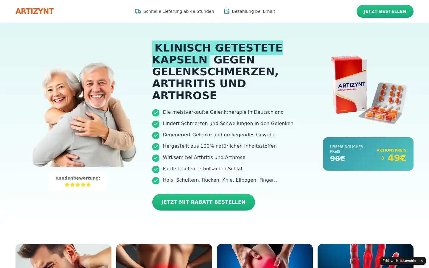 Screenshot of artizynt-kapseln.lovable.app