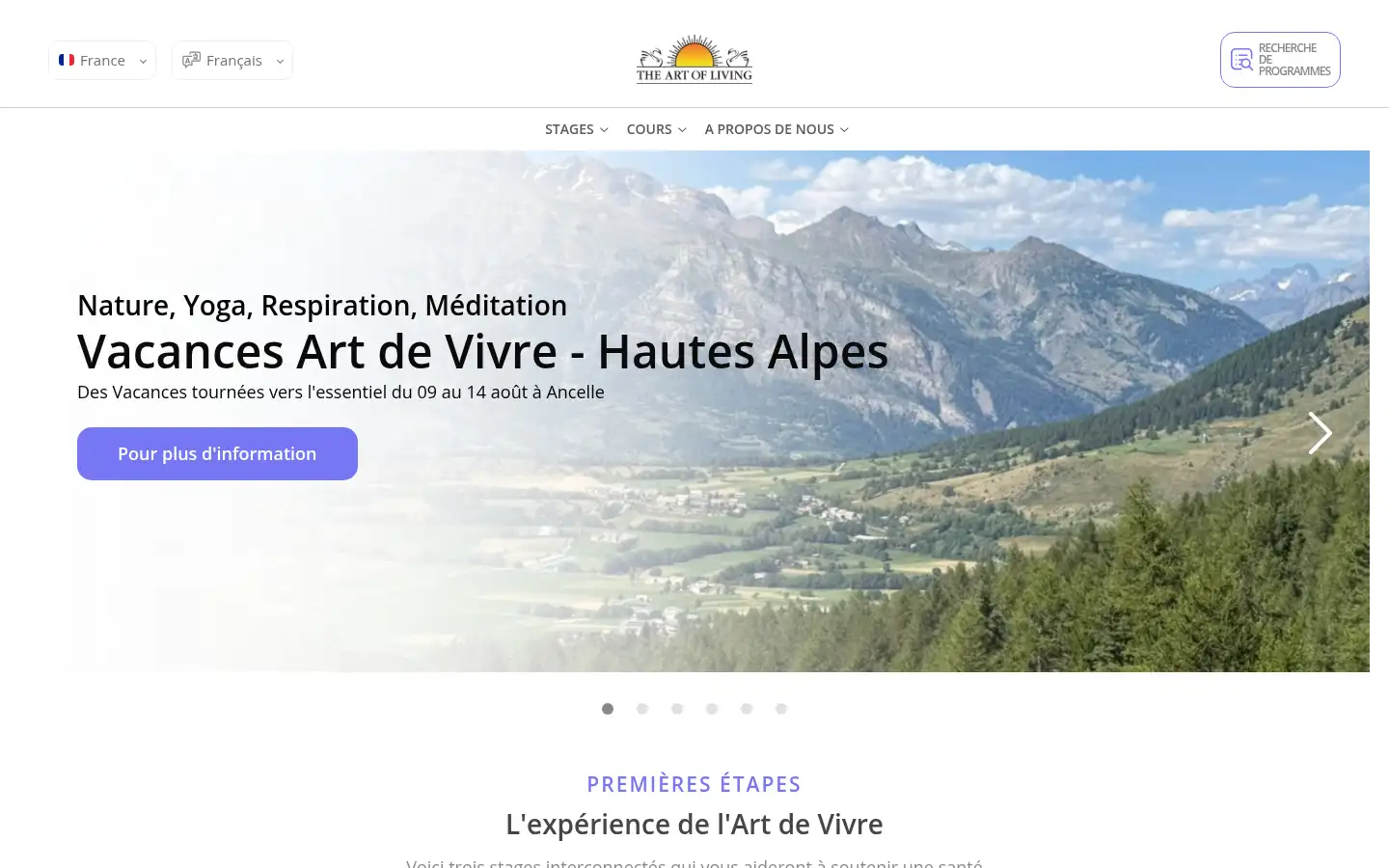Screenshot of artofliving.org