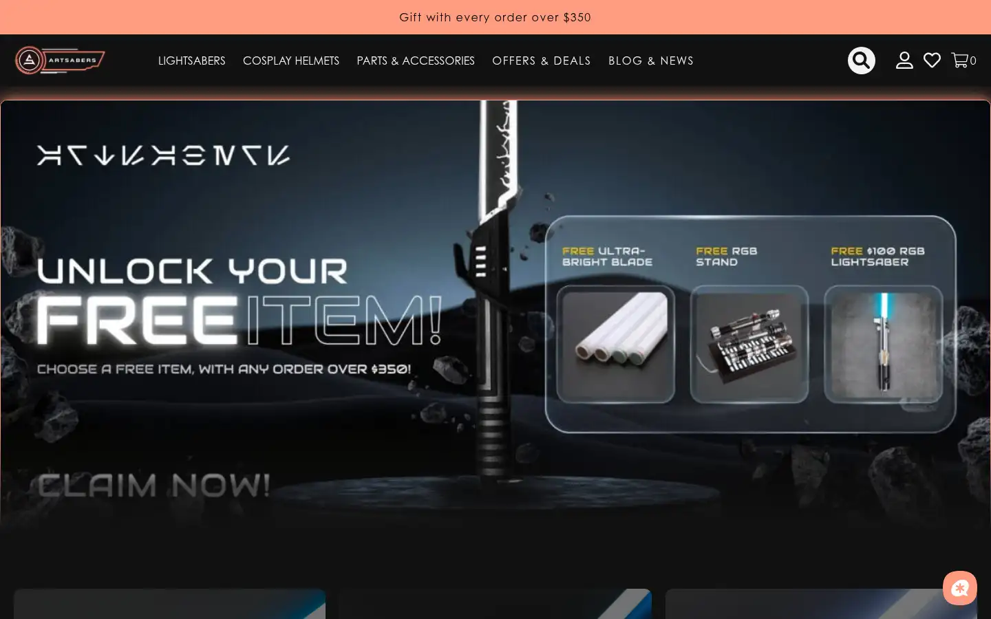 Screenshot of artsabers.com