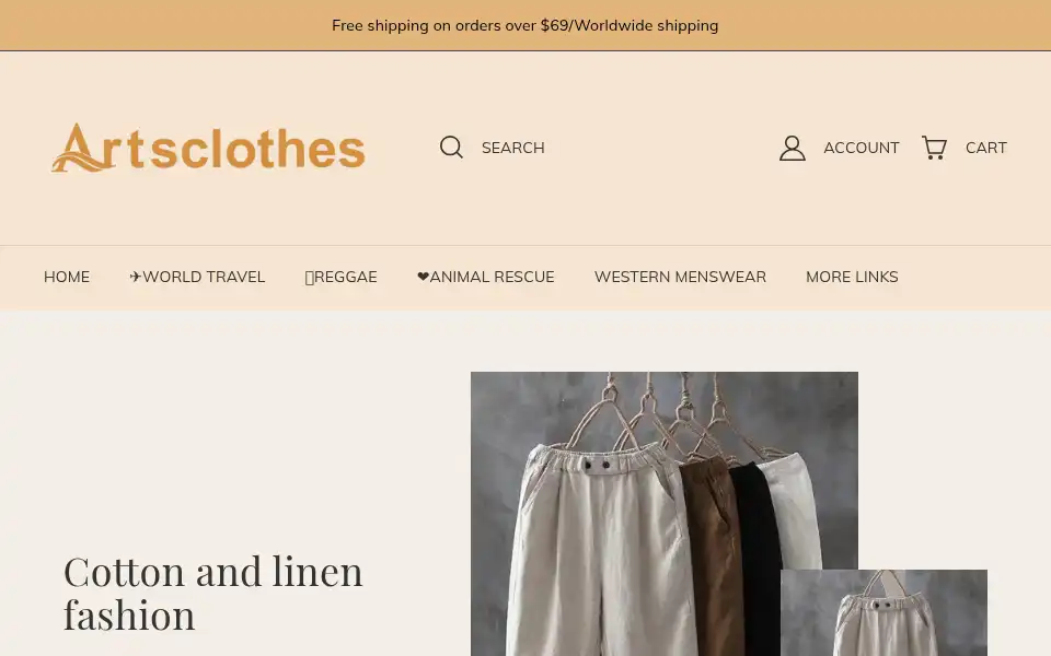 Screenshot of artsclothes.com