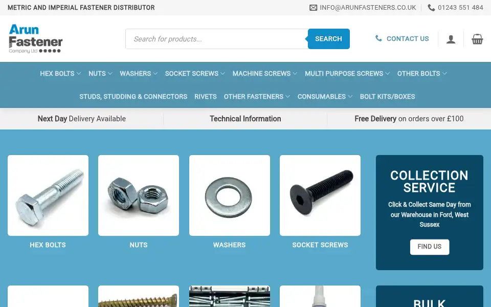 Screenshot of arunfasteners.co.uk