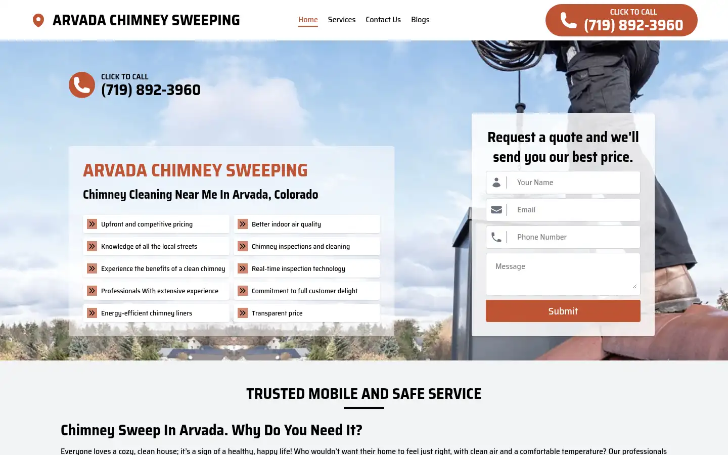 Screenshot of arvadachimneysweep.us