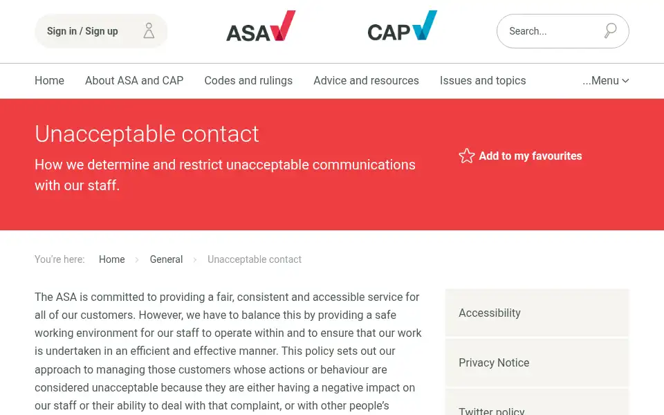 Screenshot of asa.org.uk