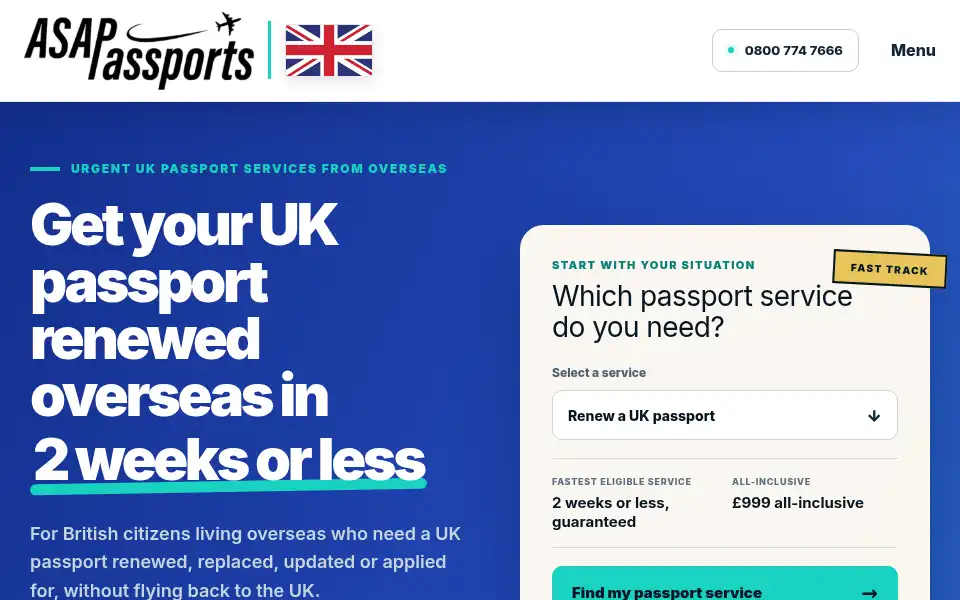 Screenshot of asappassports.co.uk