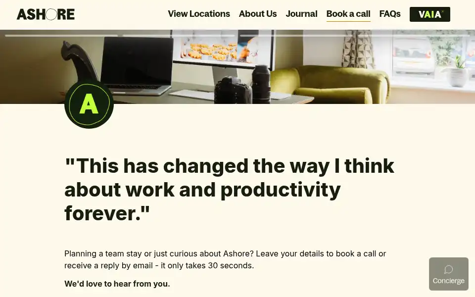 Screenshot of ashore.io