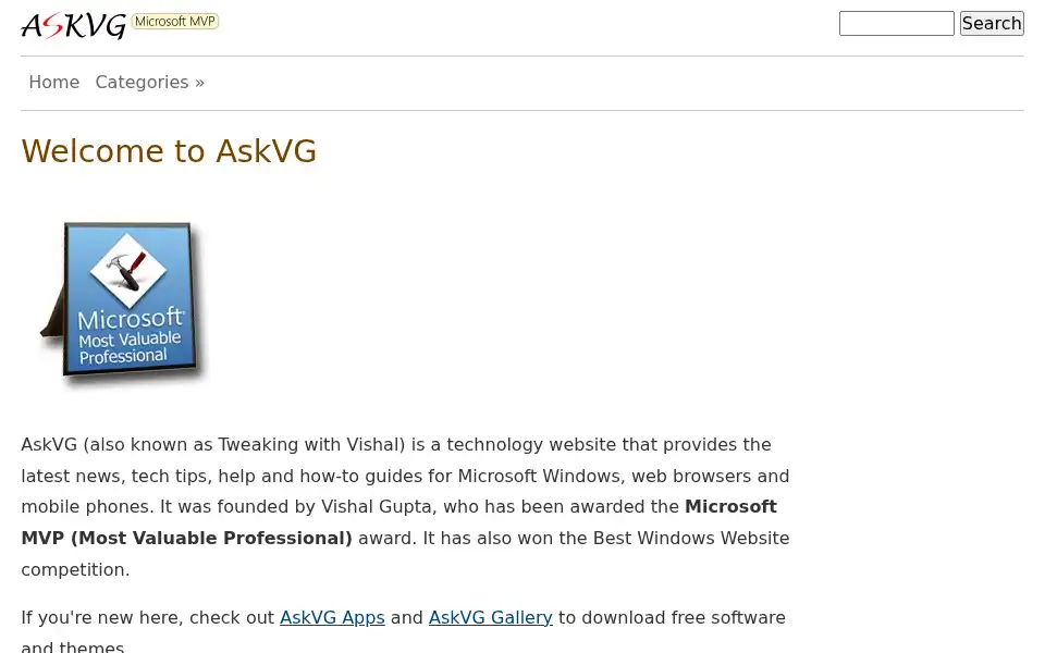 Screenshot of askvg.com