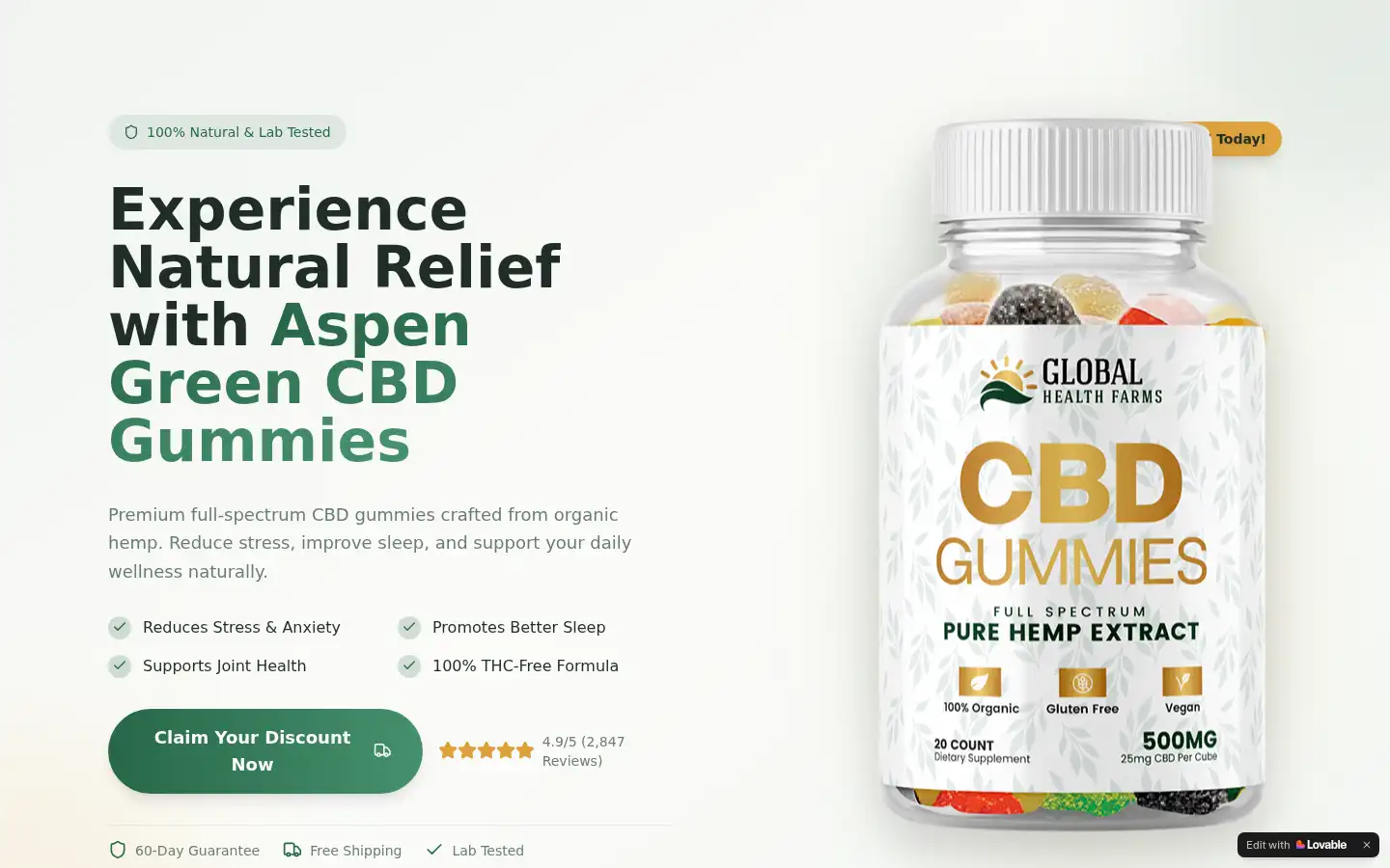 Screenshot of aspen-green-cbd.lovable.app