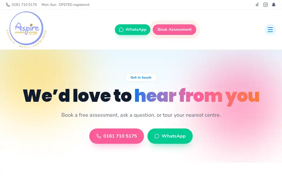 Screenshot of aspirelearningcentres.co.uk