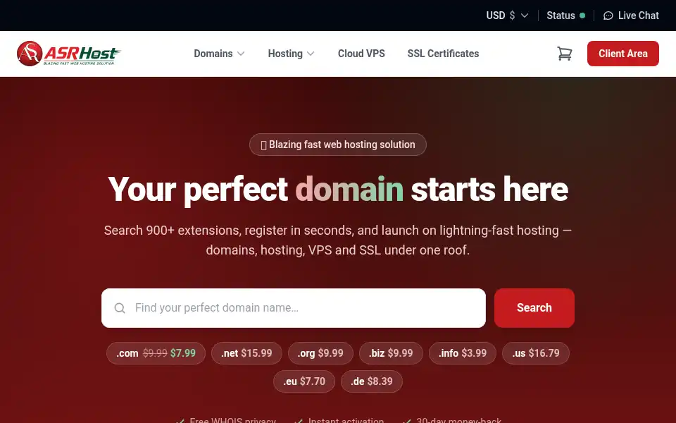 Screenshot of asrhost.com