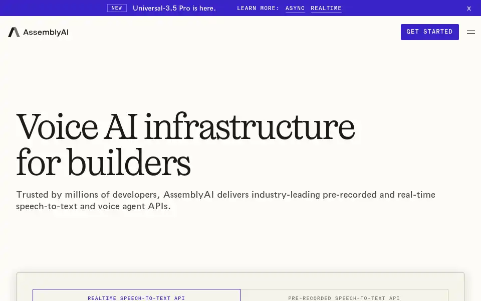 Screenshot of assemblyai.com