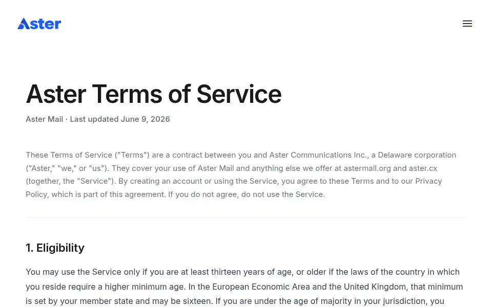 Screenshot of astermail.org