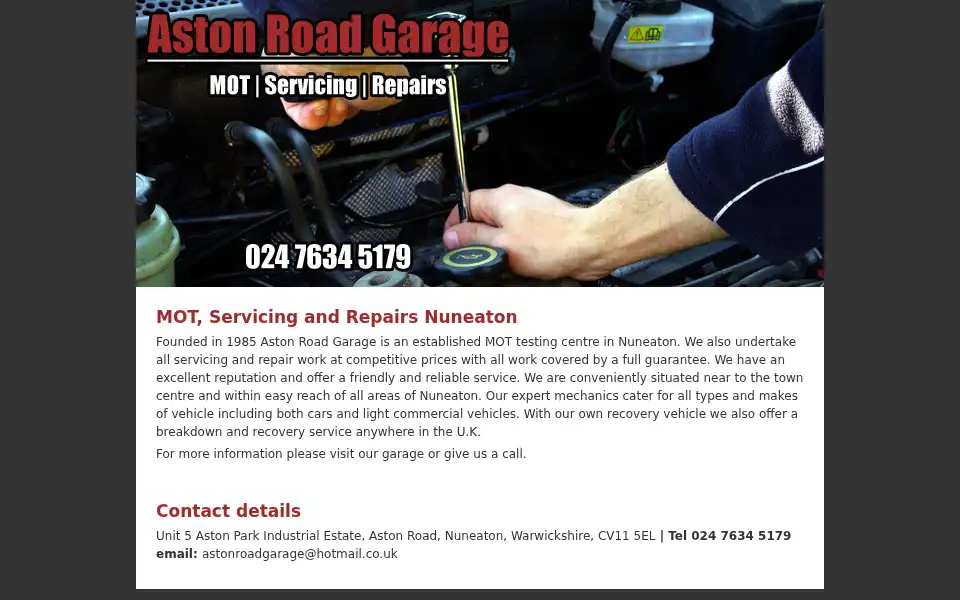 Screenshot of astonroadgarage.co.uk