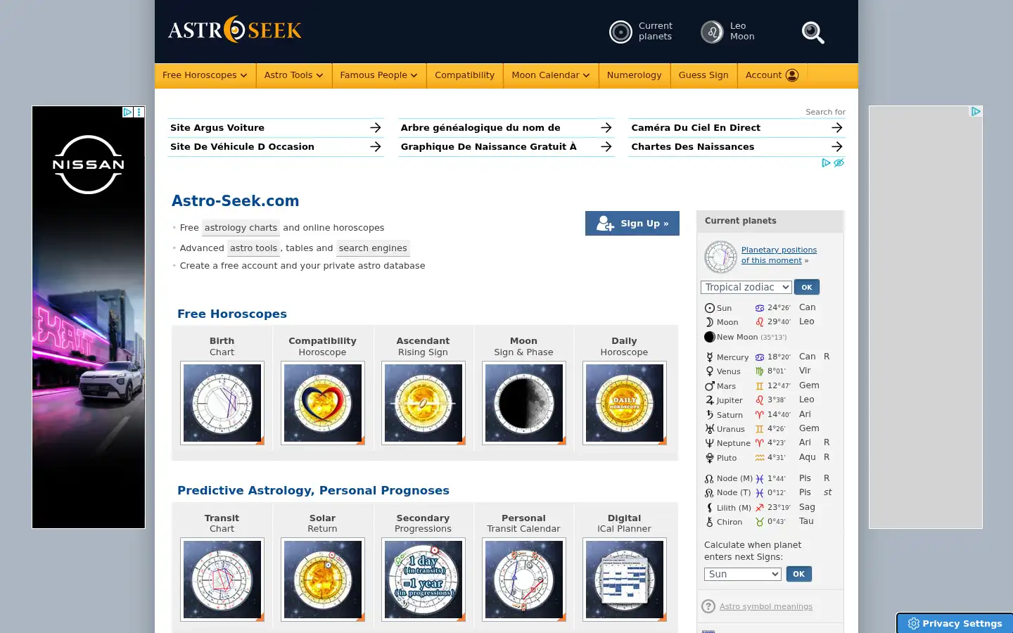 Screenshot of astro-seek.com