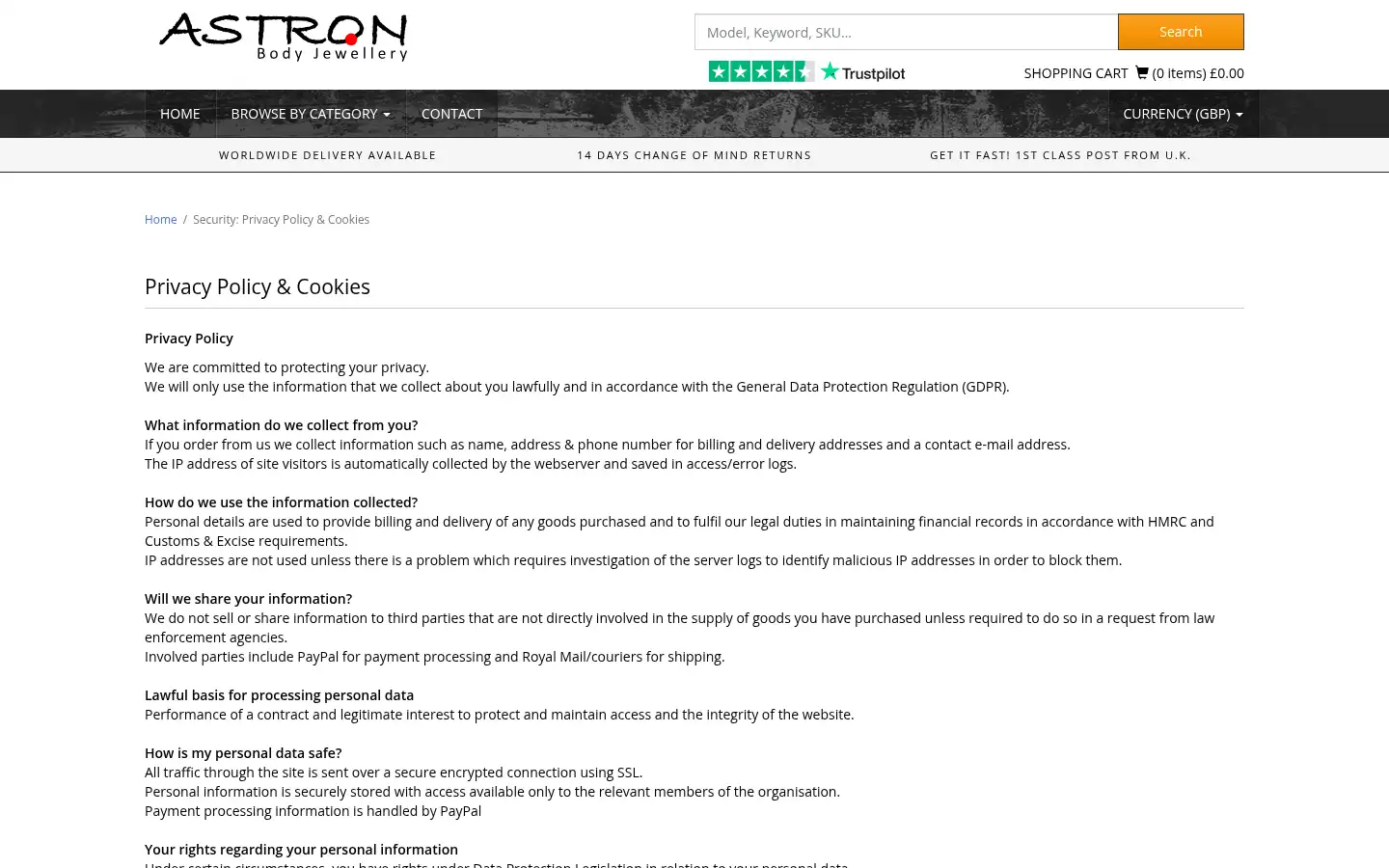 Screenshot of astronbodyjewellery.com