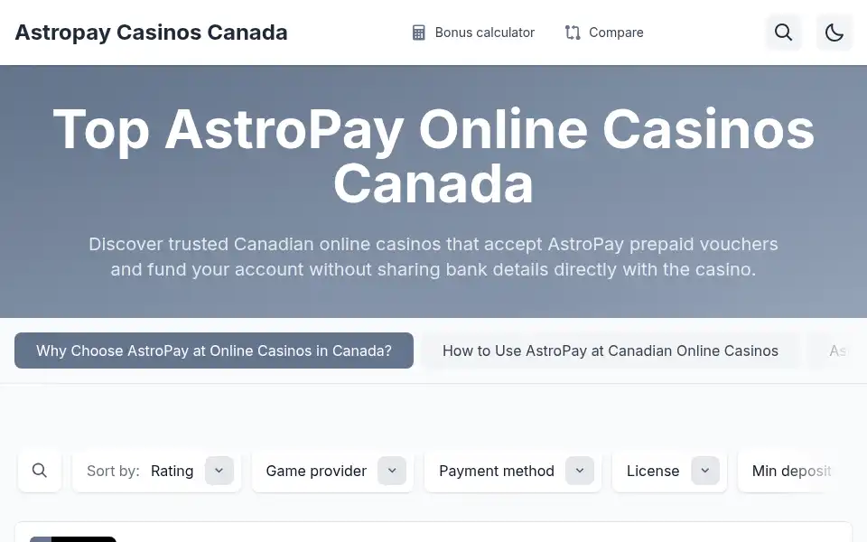 Screenshot of astropaycasinoscanada.com