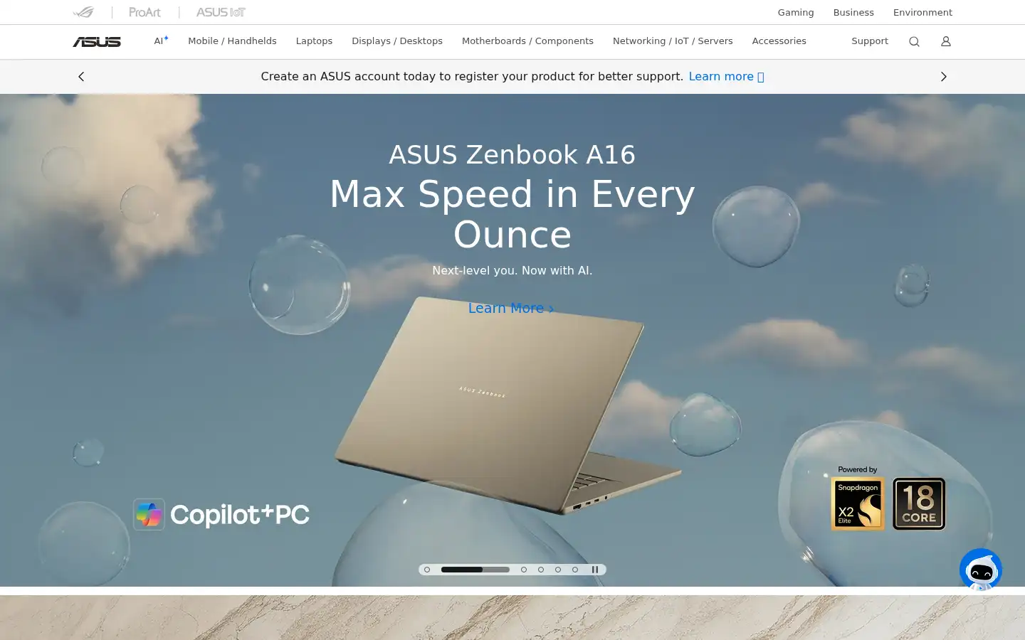 Screenshot of asus.com