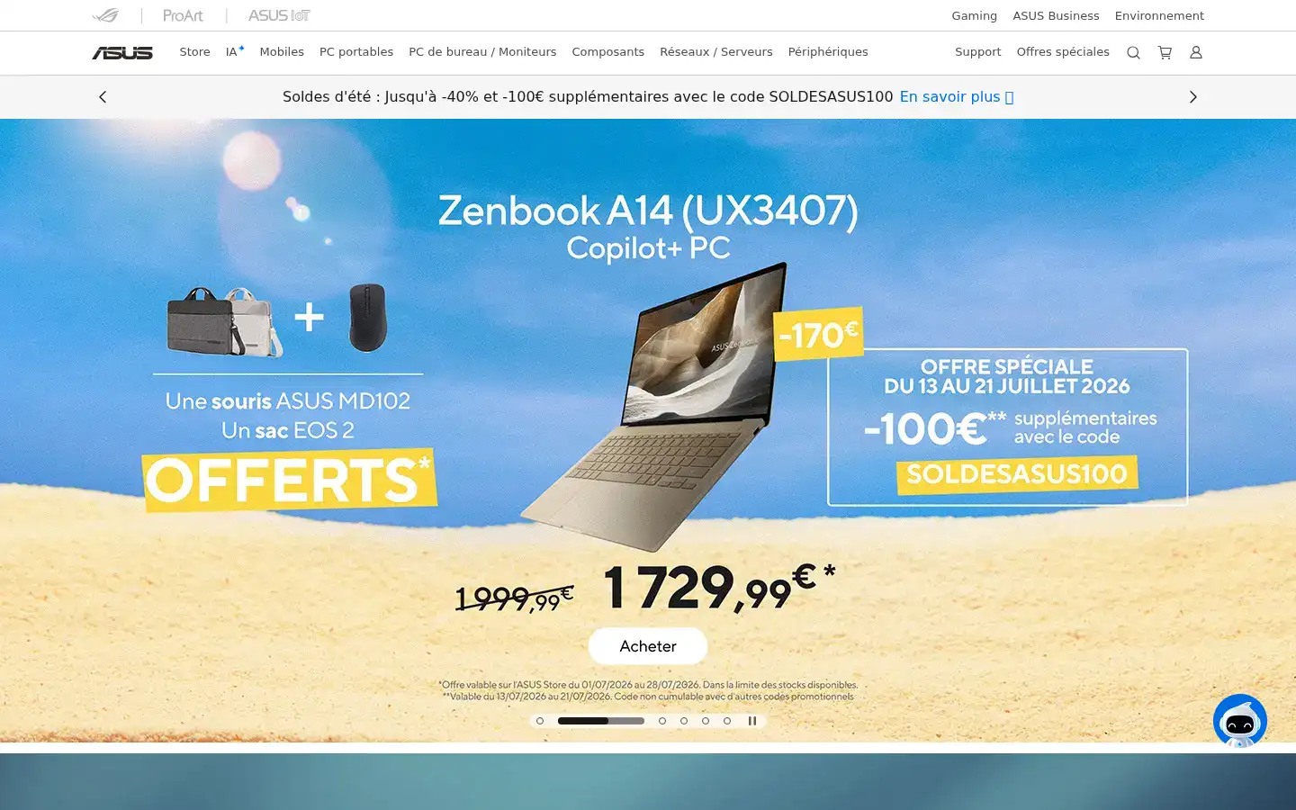 Screenshot of asus.fr