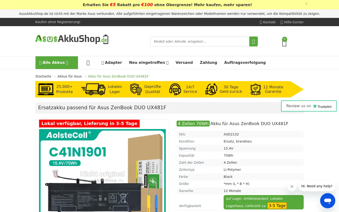 Screenshot of asusakkushop.de