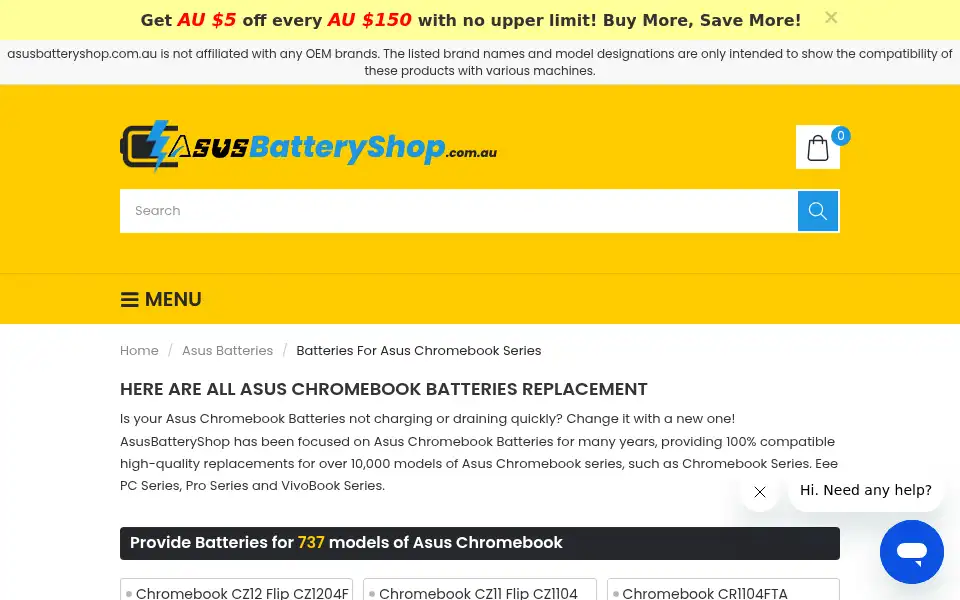 Screenshot of asusbatteryshop.com.au