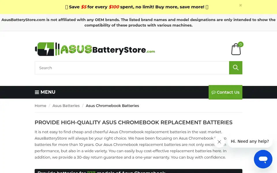 Screenshot of asusbatterystore.com