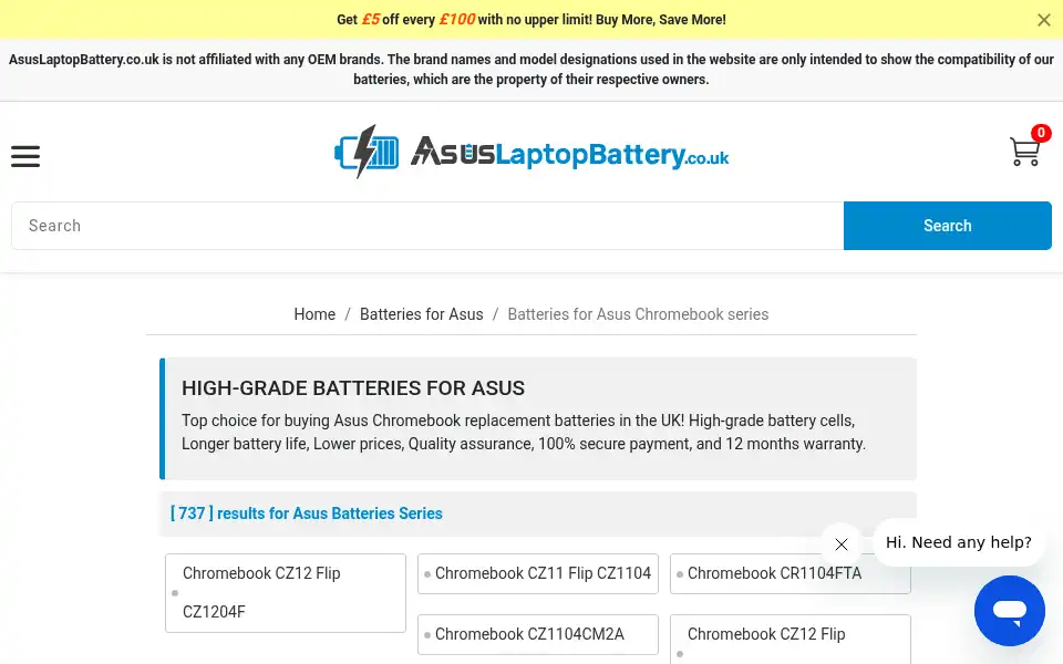 Screenshot of asuslaptopbattery.co.uk