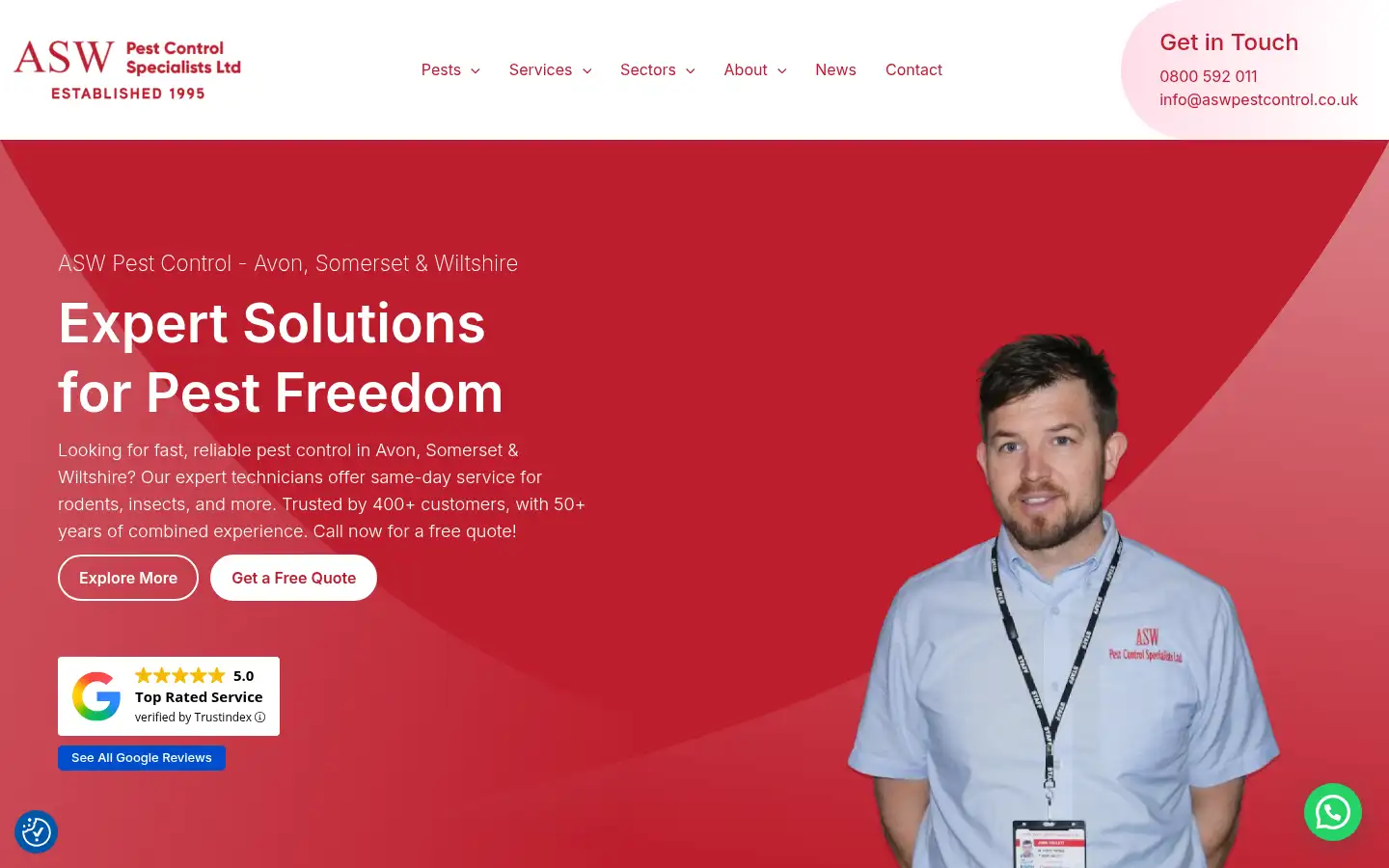 Screenshot of aswpestcontrol.co.uk