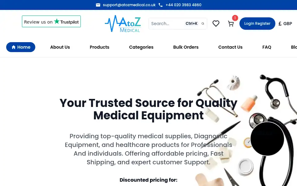 Screenshot of atozmedical.co.uk
