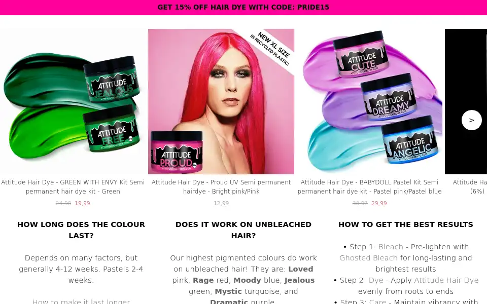 Screenshot of attitudehairdye.com