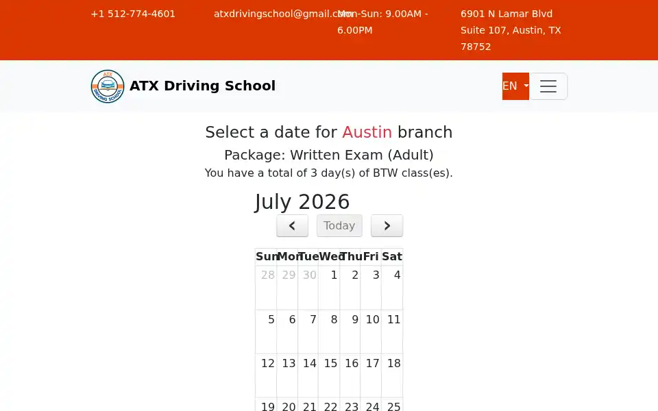 Screenshot of atxdrivingschool.com