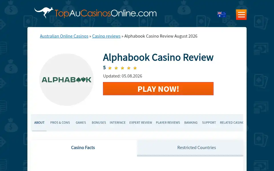 Screenshot of aucasinosonline.com