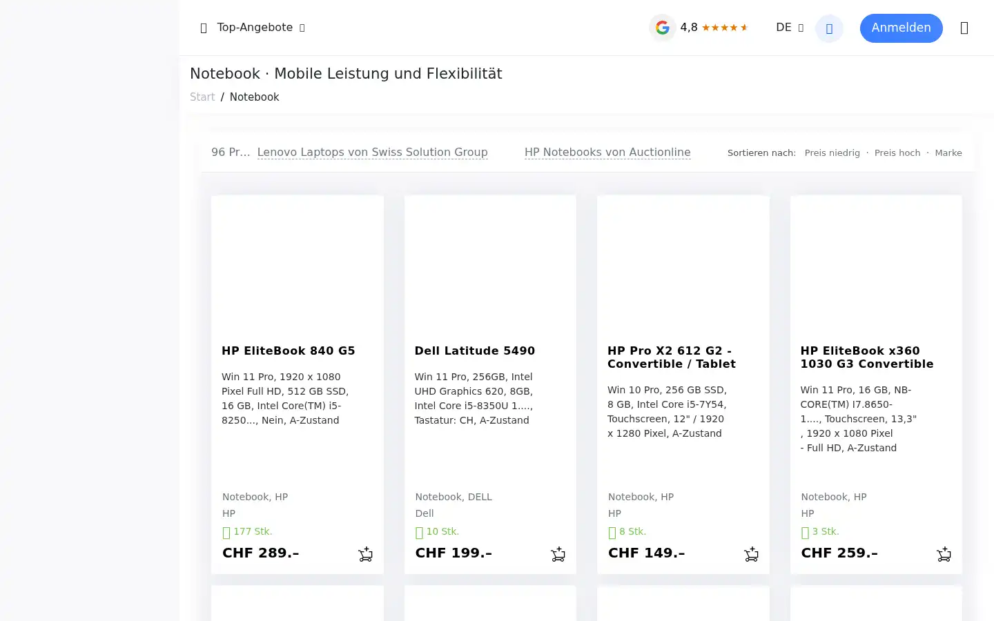 Screenshot of auctionline.ch