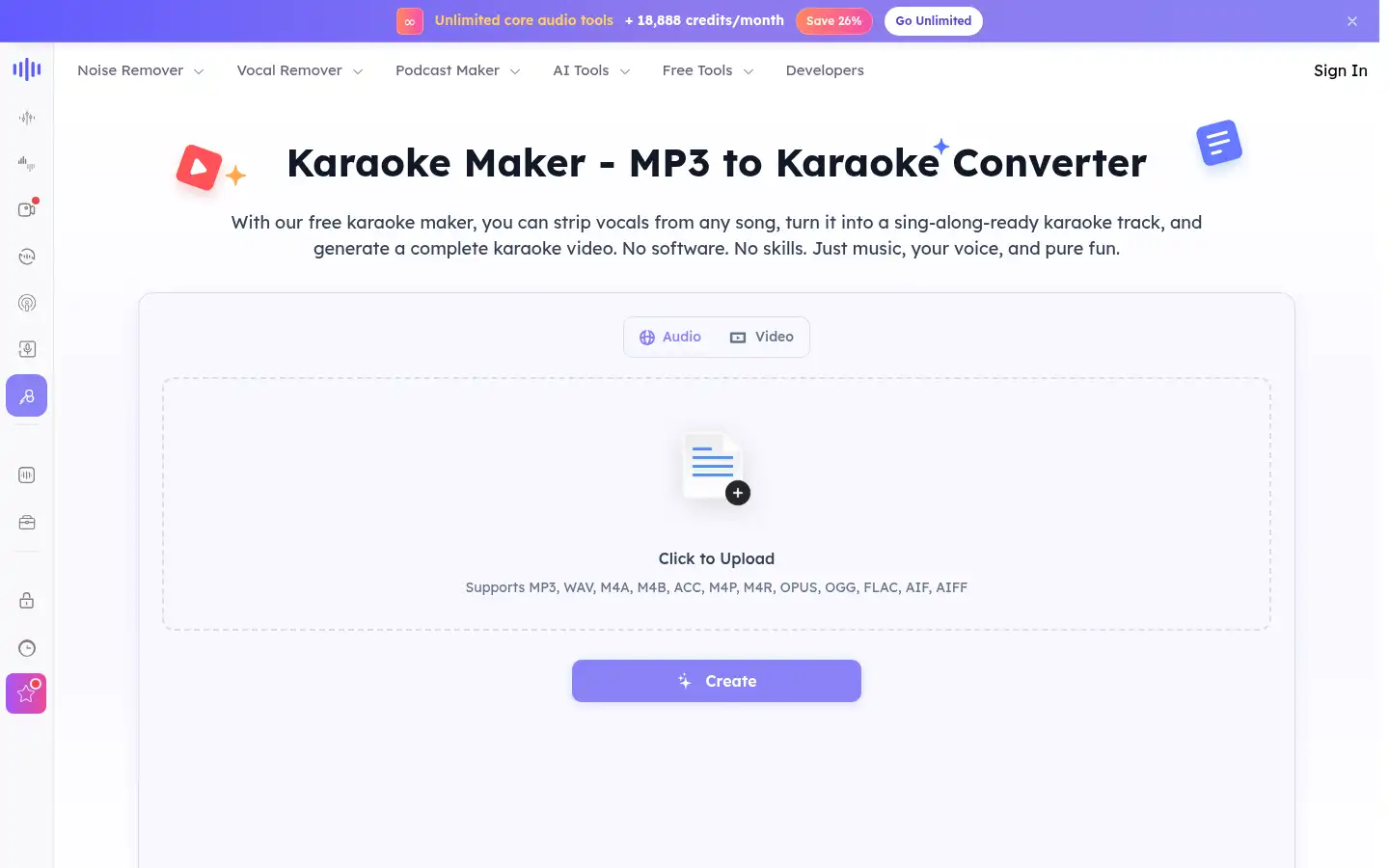 Screenshot of audiocleaner.ai