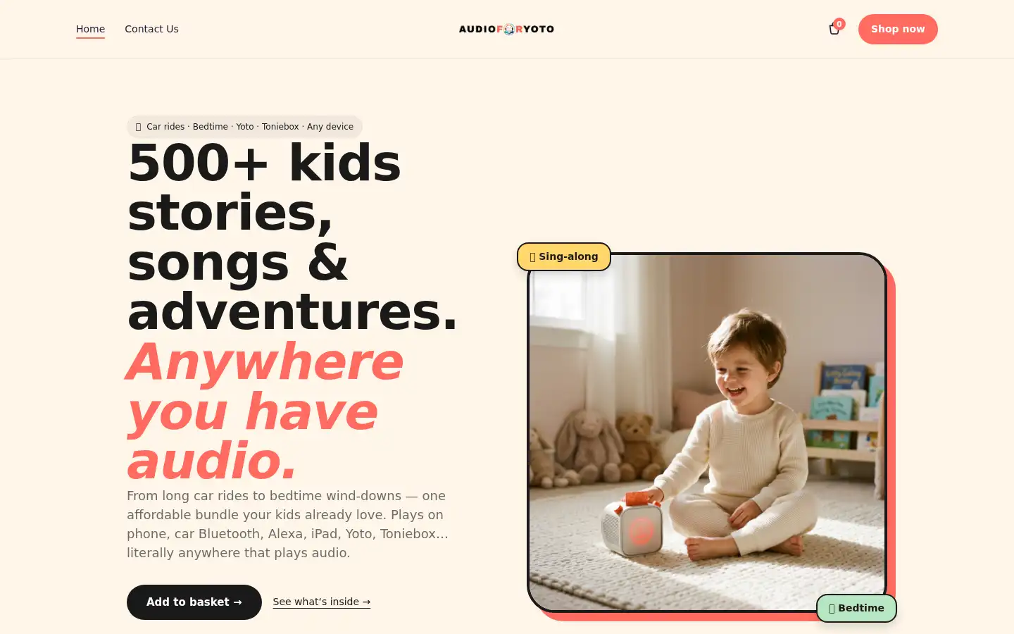 Screenshot of audioforyoto.com