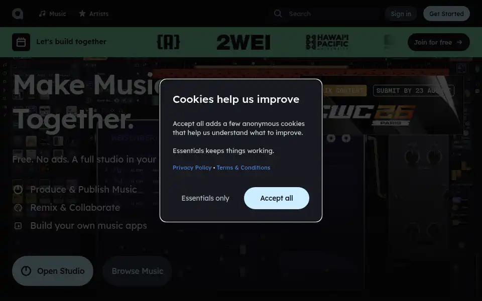 Screenshot of audiotool.com