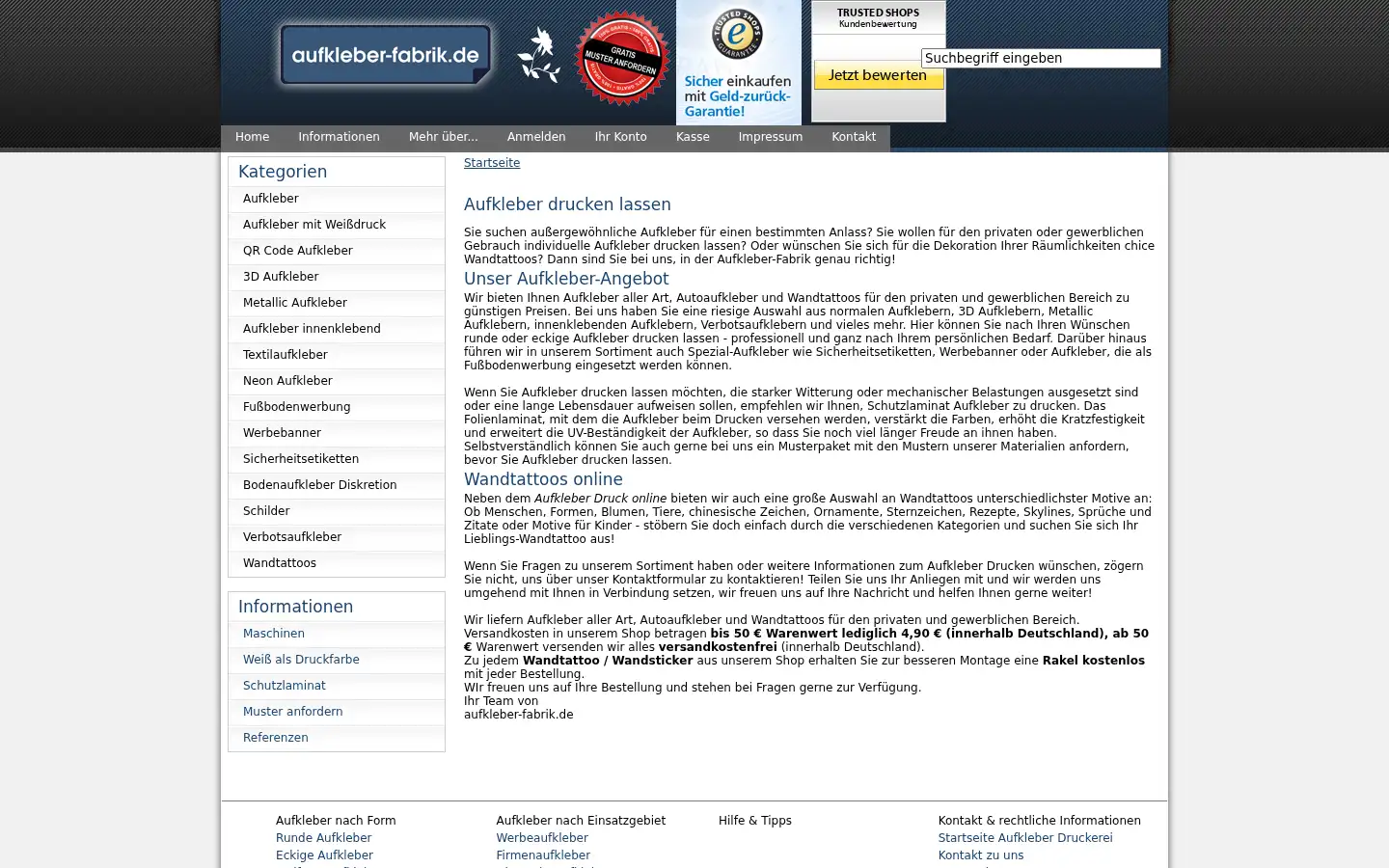Screenshot of aufkleber-fabrik.de