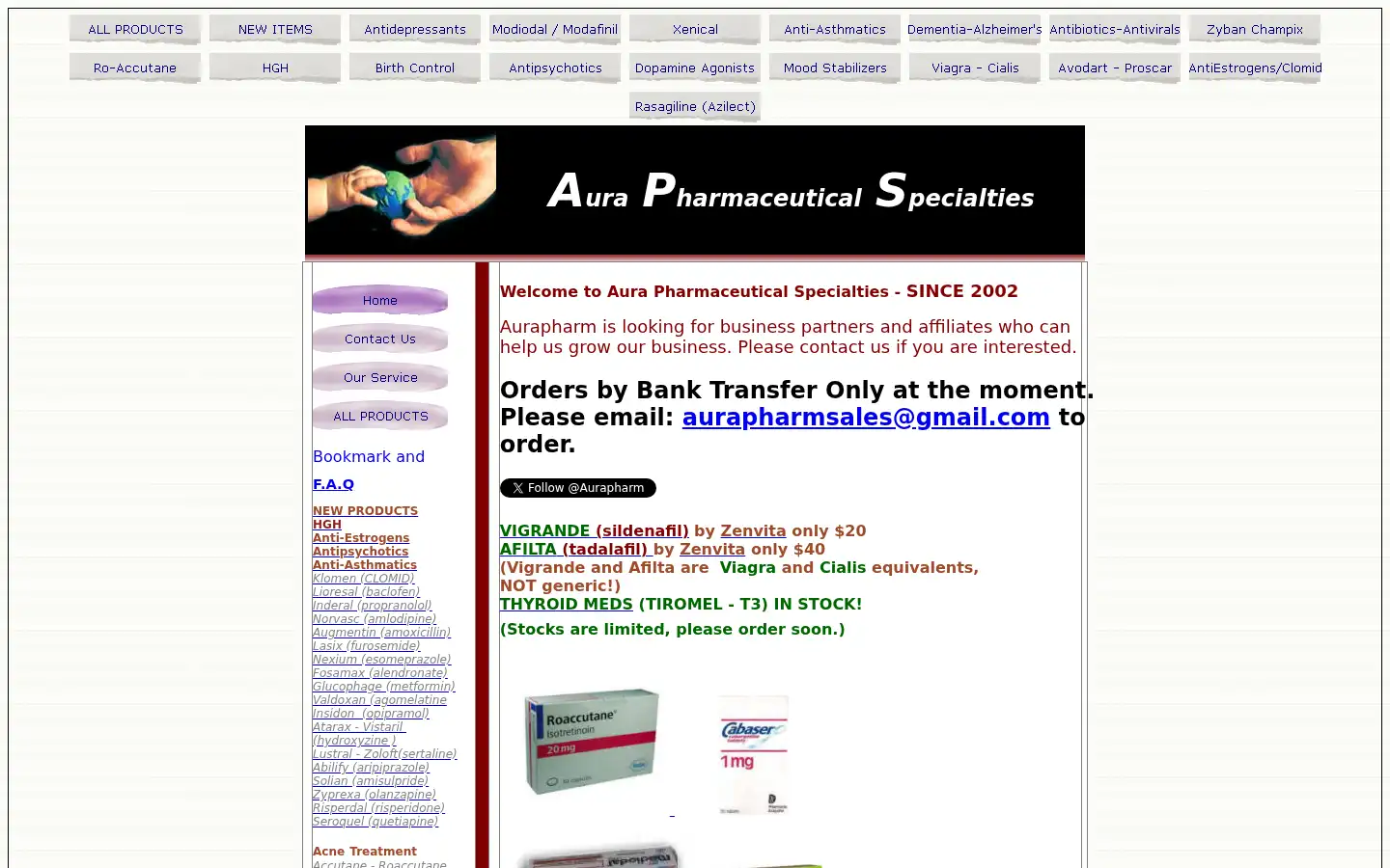 Screenshot of aurapharm.com
