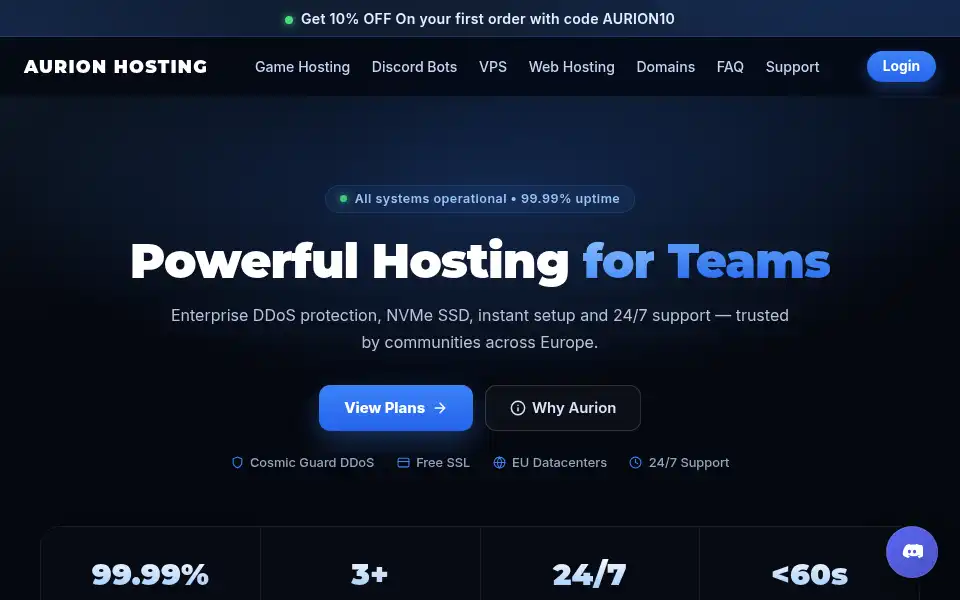 Screenshot of aurionhosting.com