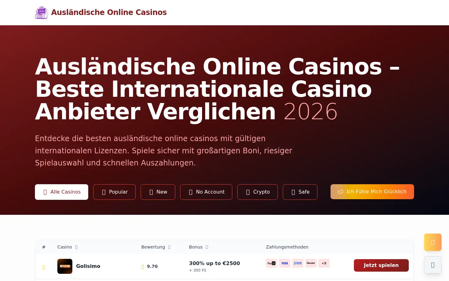 Screenshot of auslandischeonlinecasinos.de