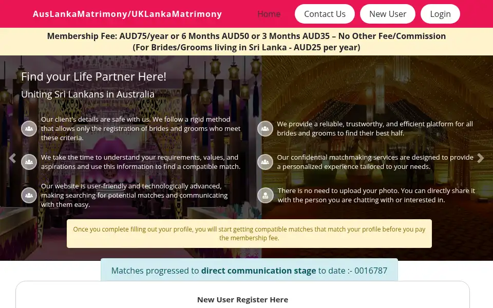 Screenshot of auslankamatrimony.com.au