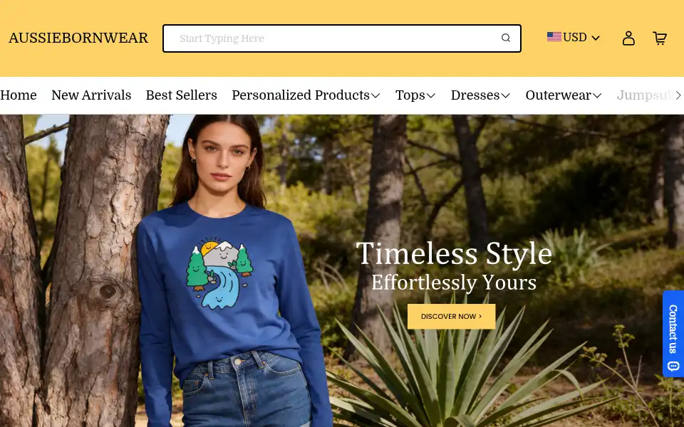 Screenshot of aussiebornwear.com