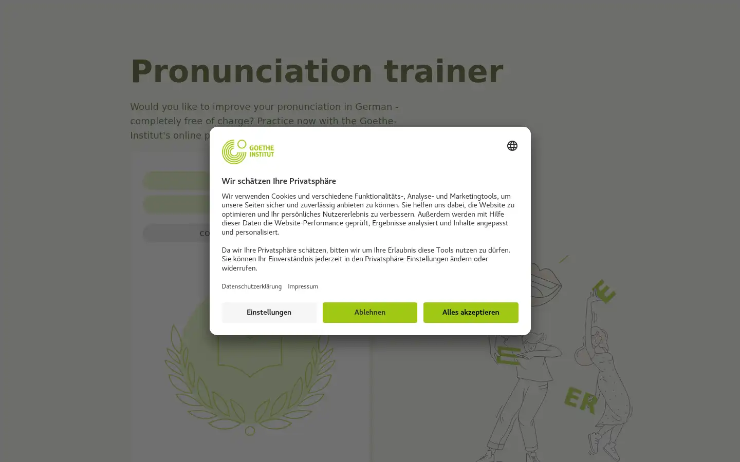 Screenshot of aussprachetraining.goethe.de