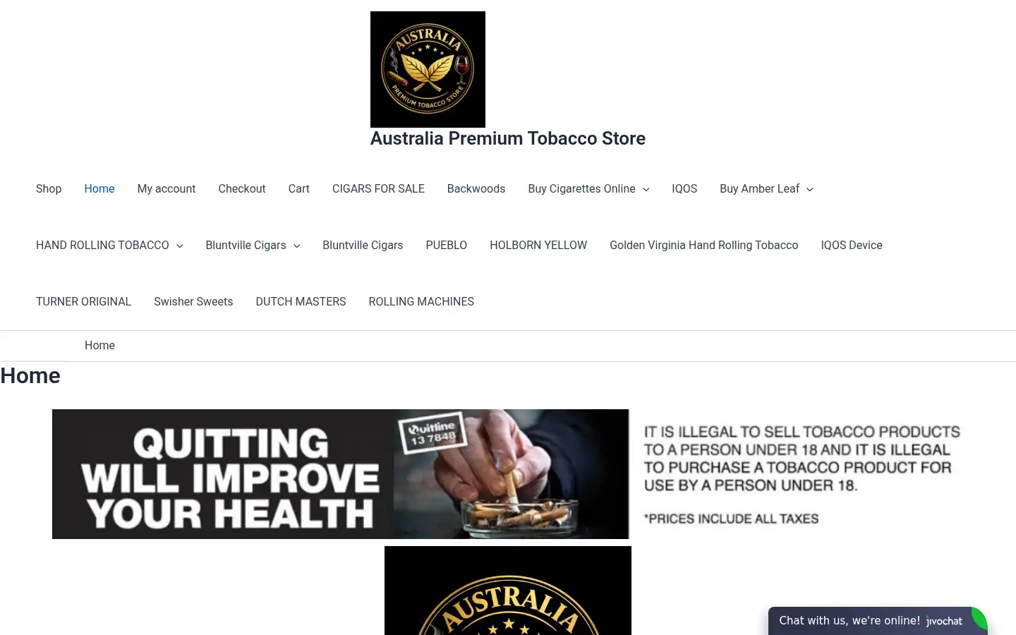 Screenshot of australiapremiumtobaccostore.com